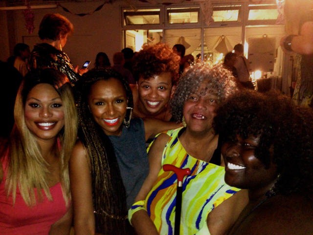 Laverne Cox with activists Janet Mock, Reina Gossett, Miss Major and Kokumo via SRLP