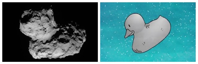 Comet 67P/Churyumov-Gerasimenko, the "singing" comet. Images via ESA. ESA has a really cute and easy to understand animated video about Philae and Rosetta on YouTube.