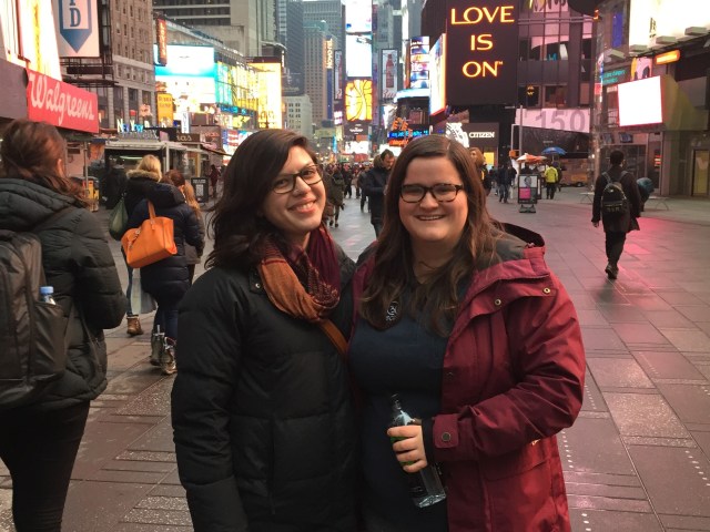 Now that we're publicly friends and not secretly dating, we can take pictures together! This one's from Times Square in January 2015.