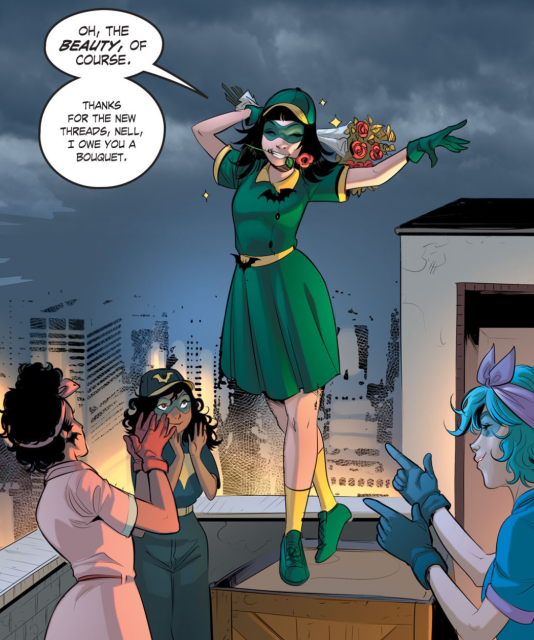 Alysia Yeoh and the other Batgirls in DC Comics Bombshells #6 art by Mirka Andolfo, colors by Wendy Broome.