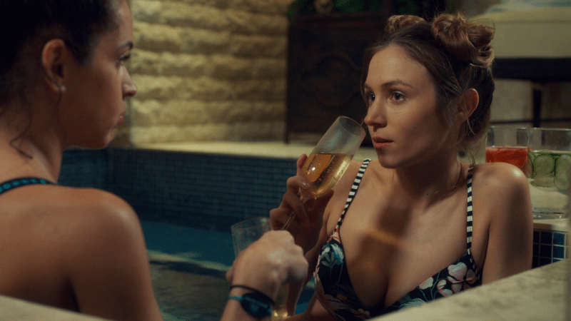 Waverly sips champagne