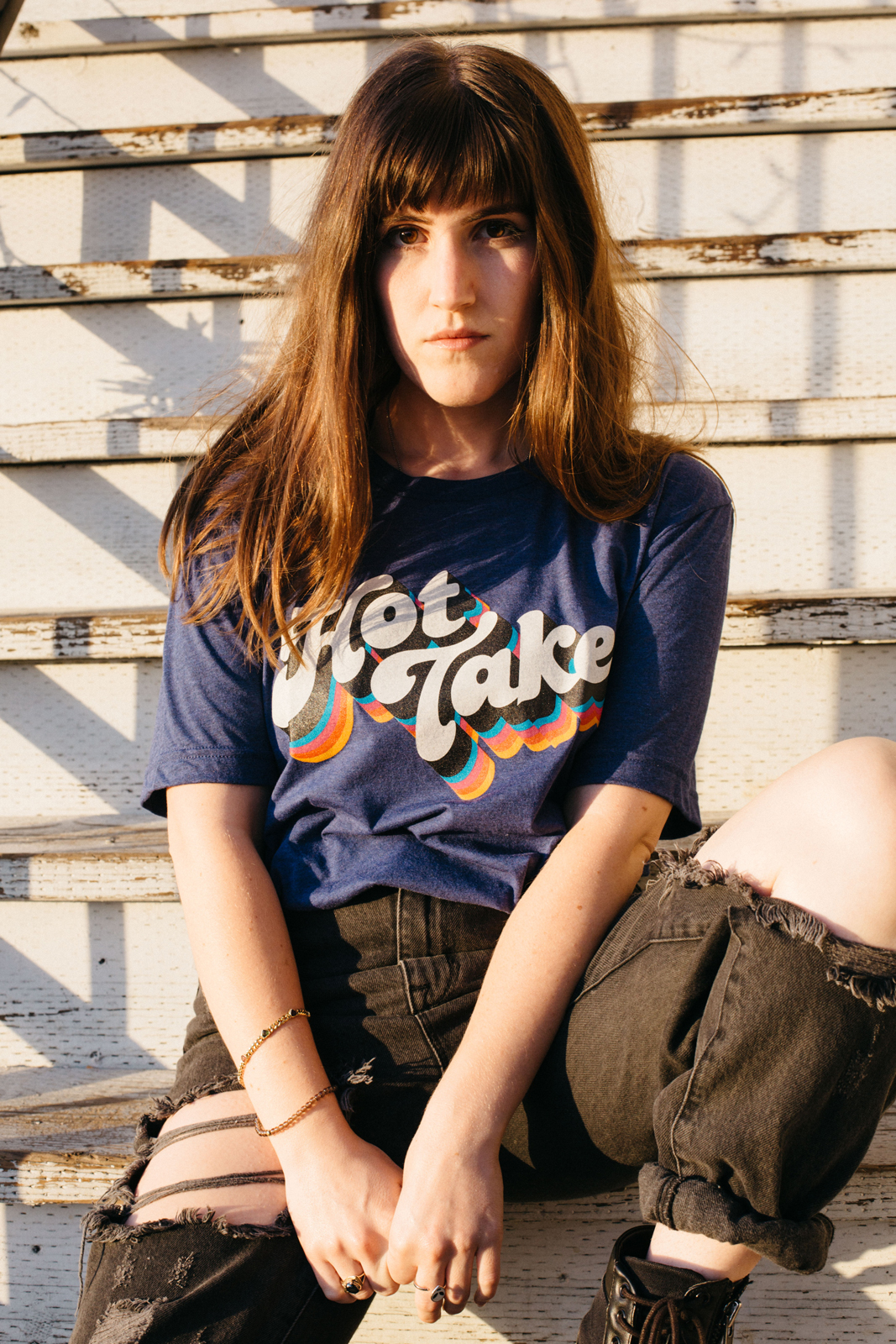 Model wearing Autostraddle Hot Take Tee