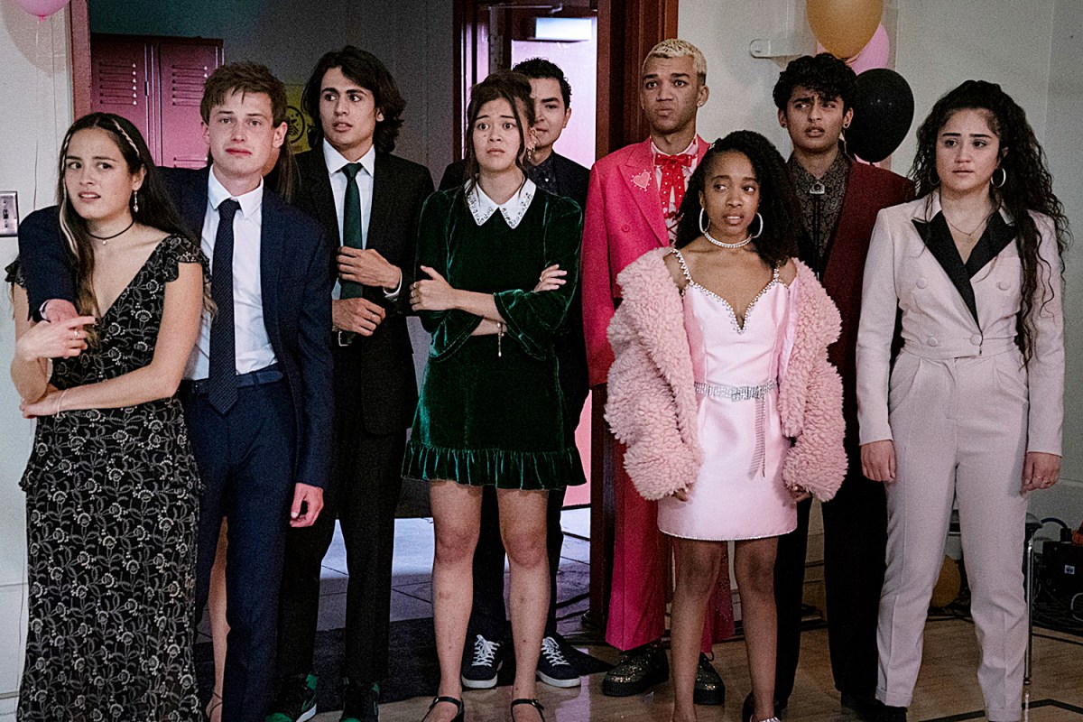 the characters of Generation in their prom outfits looking vaguely pissed off