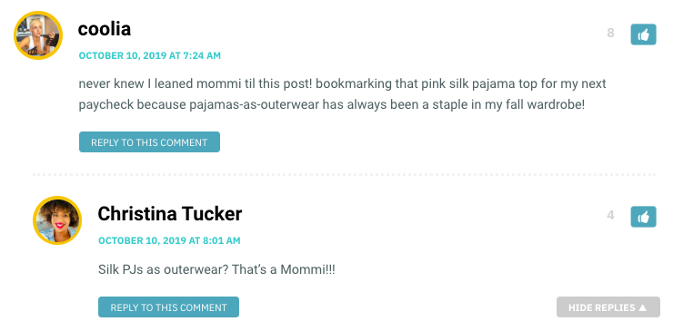 never knew I leaned mommi til this post! bookmarking that pink silk pajama top for my next paycheck because pajamas-as-outerwear has always been a staple in my fall wardrobe!