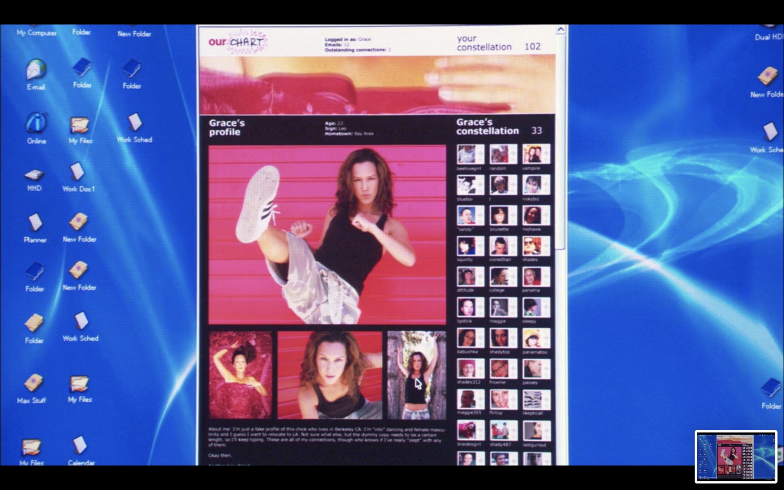 Picture of a desktop computer screen, with OurChart.com pulled up on a browser window. It is showing Grace's profile, with a series of headshots of her.