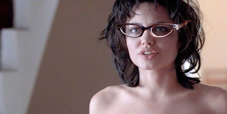 A still from Valencia. Angelina Jolie from Gia with Michelle Tea's glasses pasted over her face.
