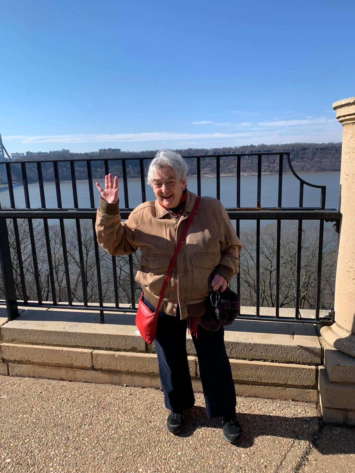 Miriam Frank, author of book on queers in the labor movement, poses in front of the Hudson River