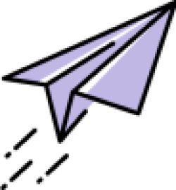 A cartoon graphic of a paper airplane is colored In a lavender purple
