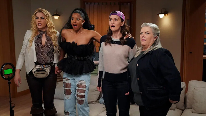 Dawn (Sara Bareilles), Wickie (Renée Elise Goldsberry), Summer (Busy Philipps), and Gloria (Paula Pell) in Girls5Eva