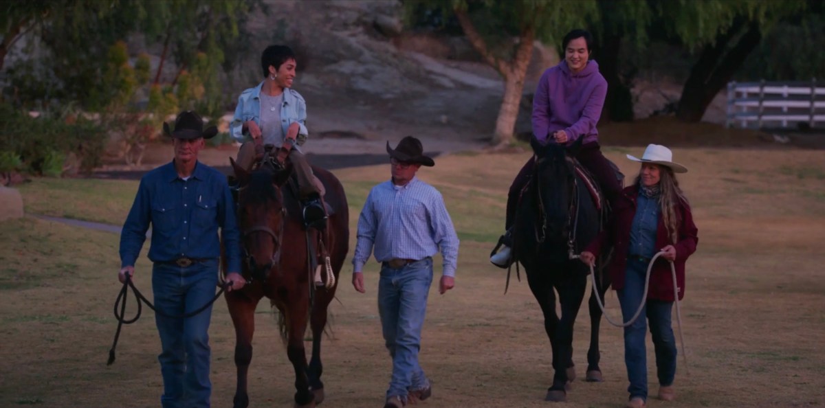 Micah and Maribel riding ponies