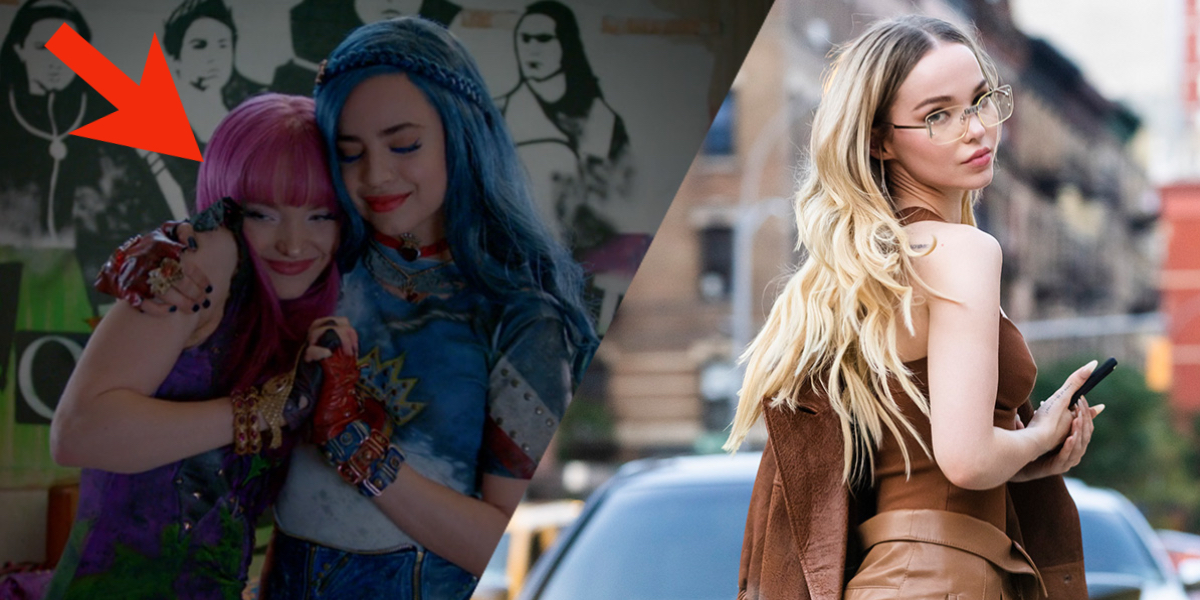 Dove Cameron in The Descendants next to an adult Dove Cameron walking around NYC