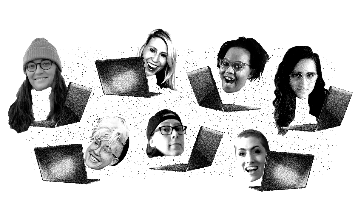 Anya, Riese, Carmen, Laneia, Kayla, Heather and Nicole are all floating heads behind laptops in this graphic