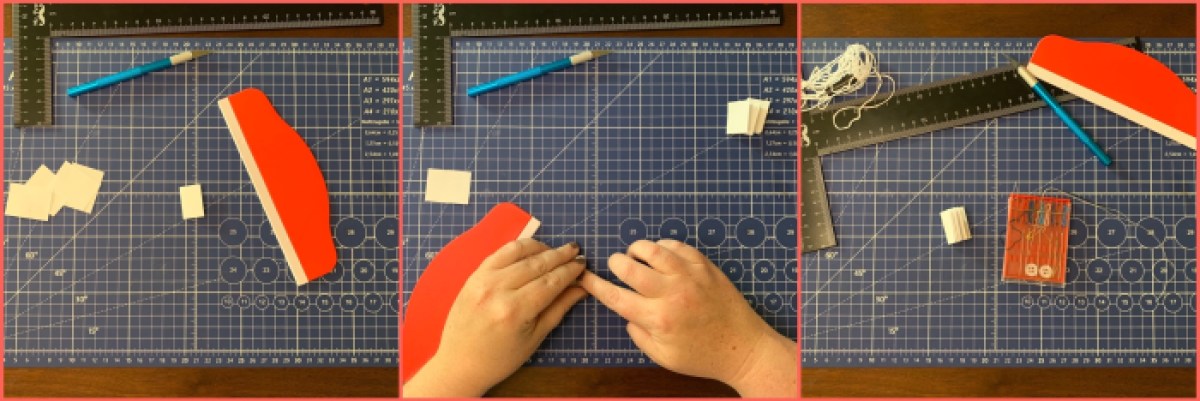 Three photos illustrating the tiny bookmaking process described in this post