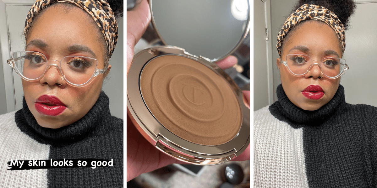 The author Dani Janae takes selfies with the Charlotte Tillbury cream bronzer