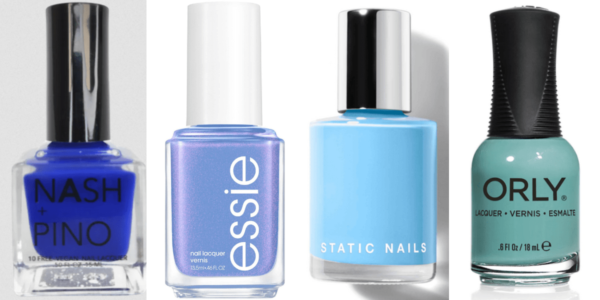 four blue nail polishes