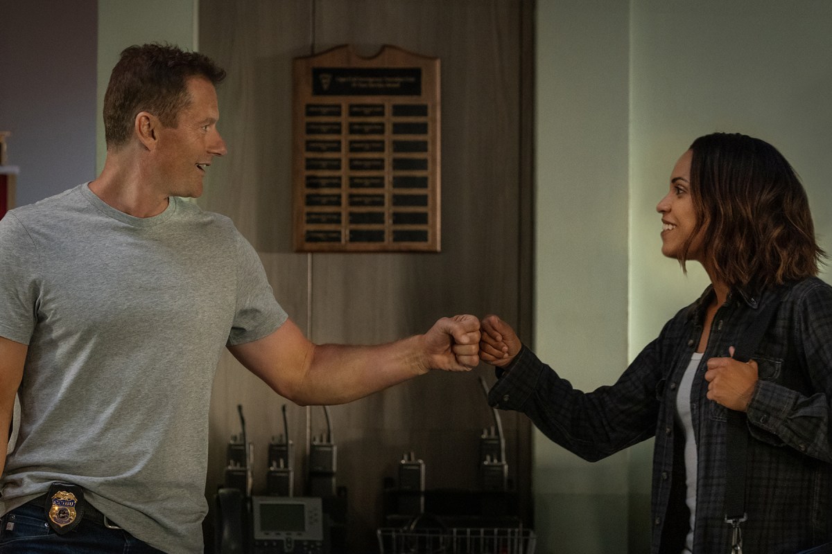 Hightown Season three - James Badge Dale fist bumps Monica Raymund